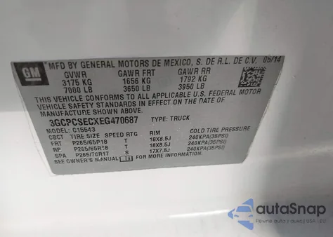 2014 Chevrolet Silverado 1500 1Lz from USA, damaged, VIN 3GCPCSECXEG470687